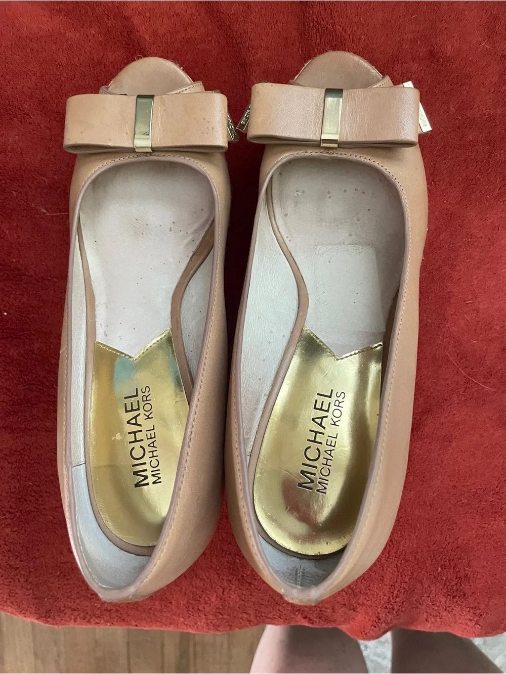 Michael Kors Tan Espadrille Wedge Peep-Toe with Bow Accent